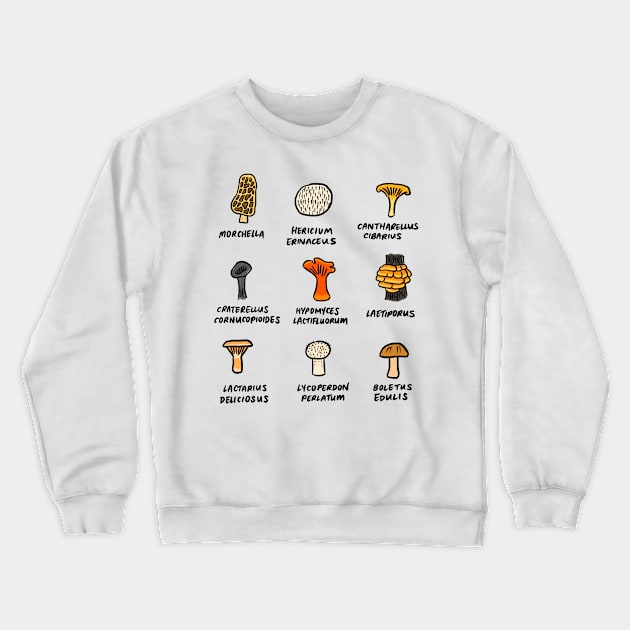 Illustrated Types of Wild Fungi Crewneck Sweatshirt by bonniemamadraws